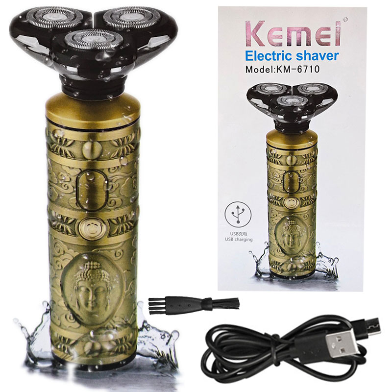 kemei 6710 pro metal housing facial shaving machine for men wet dry 3D electric shaver beard bald electric razor rechargeable