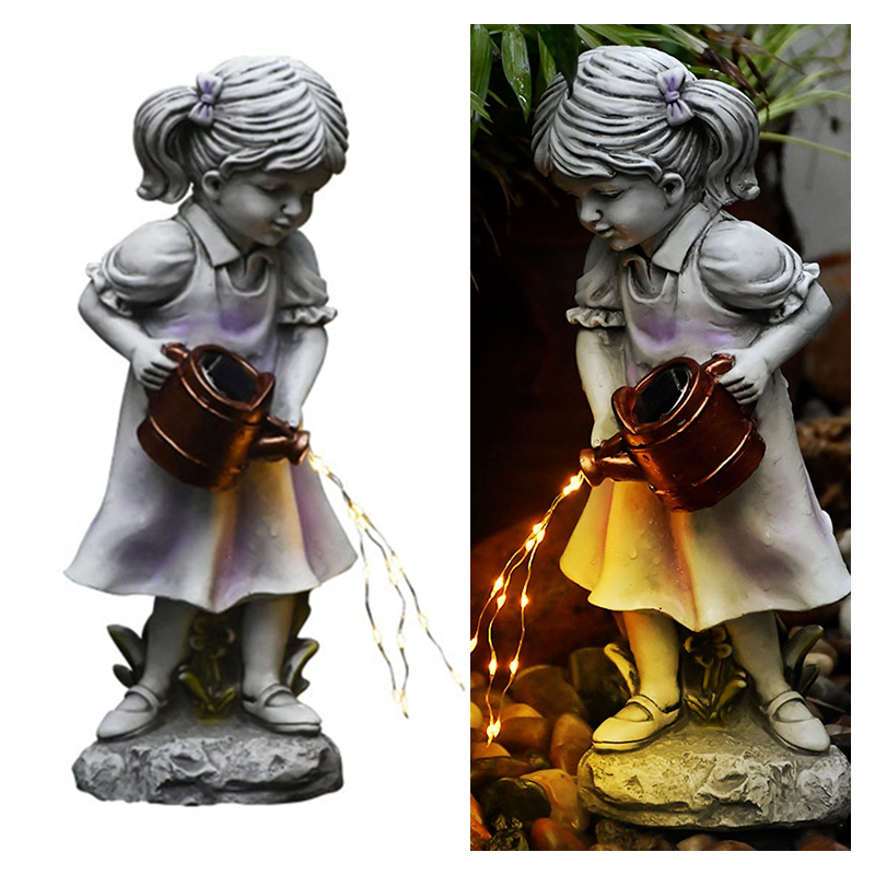 New arrival Modern design Resin craft cute girl decorations Garden lights ornaments Outdoor solar lights