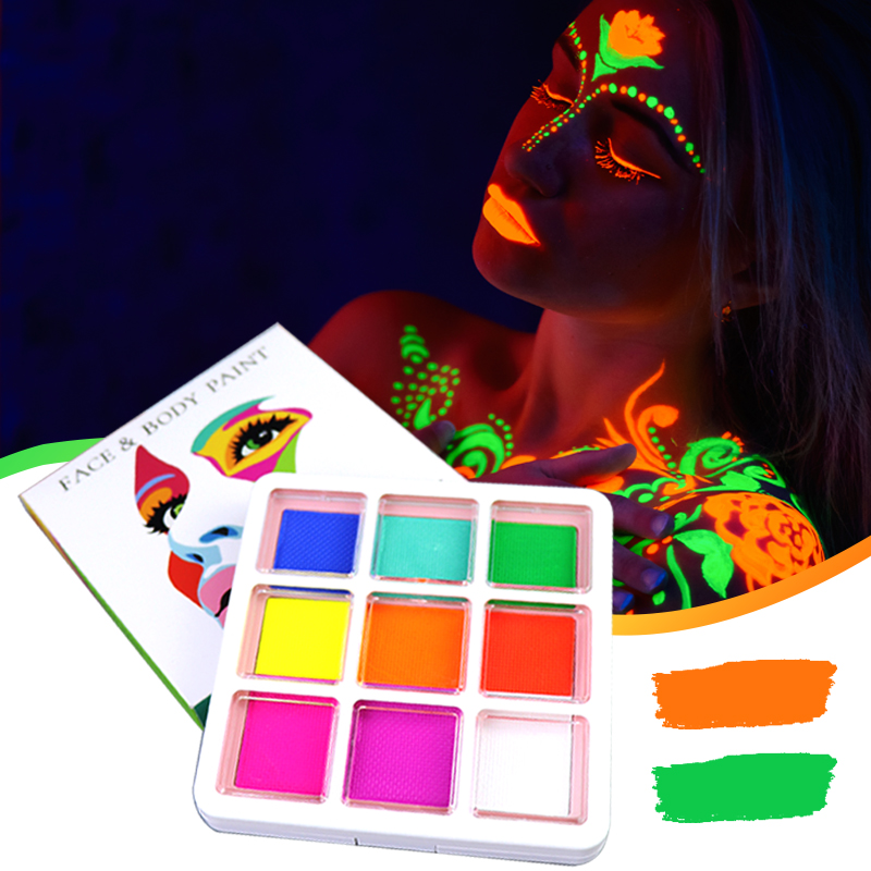 GP Water activated cosmetic bright colors aqua eyeliner uv neon face paint palette glow in the dark body paint for makeup