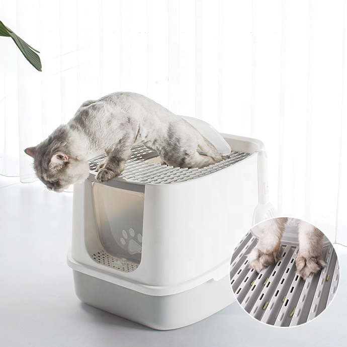 Fast Delivery Fully Enclosed Cat Toilet Fully Enclosed Cat Litter Box Large Plastic Blue Cat Box Litter Toilet