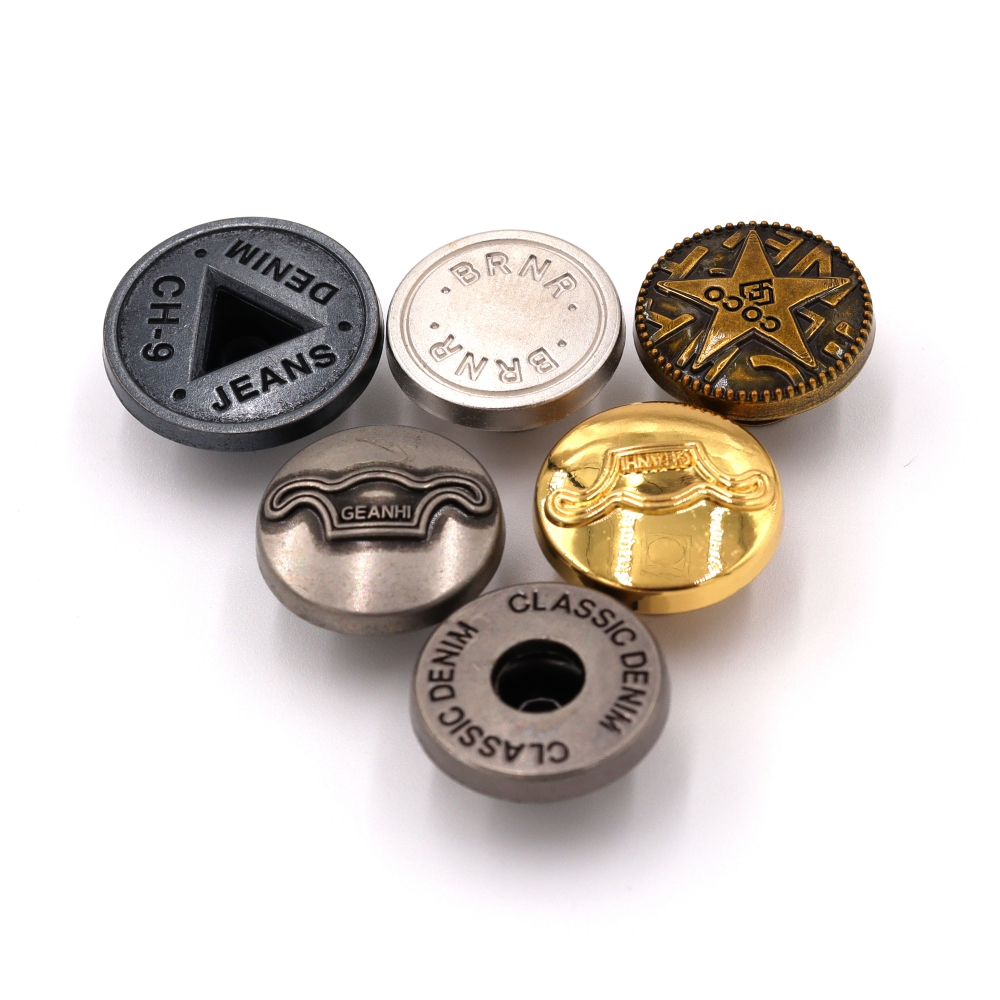 Jinyi Button Custom Classic Vintage Logo Design Metal Buttons with Engraved Pattern Jeans Button and Rivets for Clothes