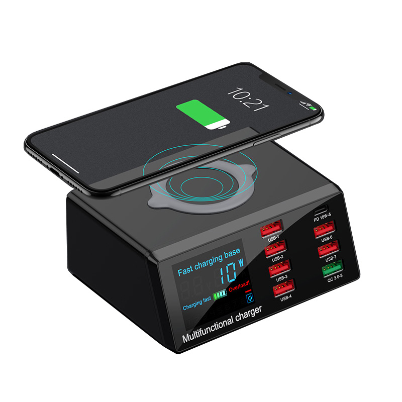 2020 Новое поступление Мульти USB Type C/PD зарядная станция QC3.0 Быстрое беспроводное зарядное устройство адаптер со светодиодным цифровым дисплеем