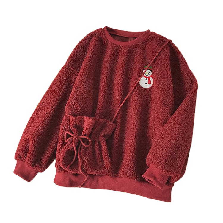 Christmas Hot-selling Round Neck Oversize Sweatshirt Ladies Holiday Long-sleeved Clothes Woman Cute Lamb Wool Sweatshirt