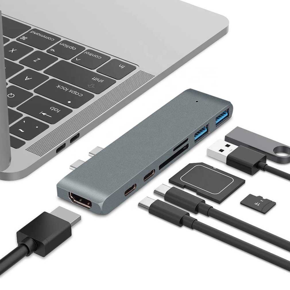 Xput Кабель с разъемом типа C USB C концентратор многопортовый адаптер 7 в 1 Двойная док-станция с HDMI C PD SD TF Card Reader устройство чтения карт USB 3,0 для Macbook