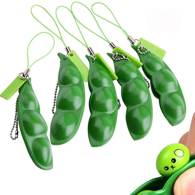 6 шт Bean Pod брелок Edamame игрушки Fidget-выжать фасоли Puchi Пути Mugen брелок горох брелок сои игрушки подарок