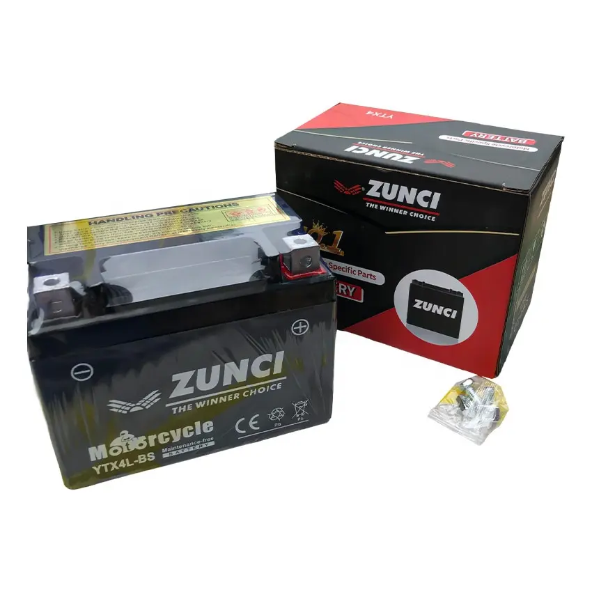 ZUNCI 12V 4ah YTX4 YTX4L YB4L YT4B YTR4A BS YTX4L-BS motorcycle battery lead acid batteries charger with MSDS from CNAS