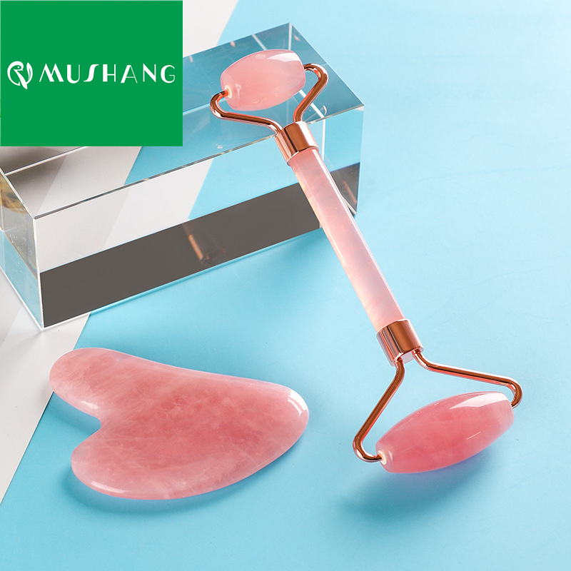 Christmas gift 100% rose quartz rose quartz gua sha beauty massager facial jade roller