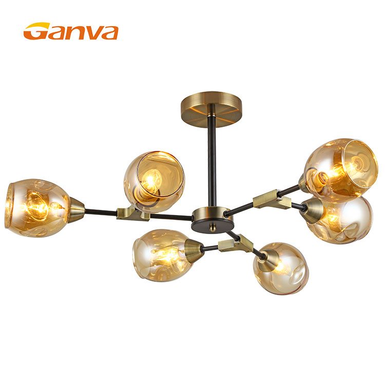 Ganva Modern Luxury Bedroom Hotel Decorative Golden Ball Glass Chandelier Pendant Lamp