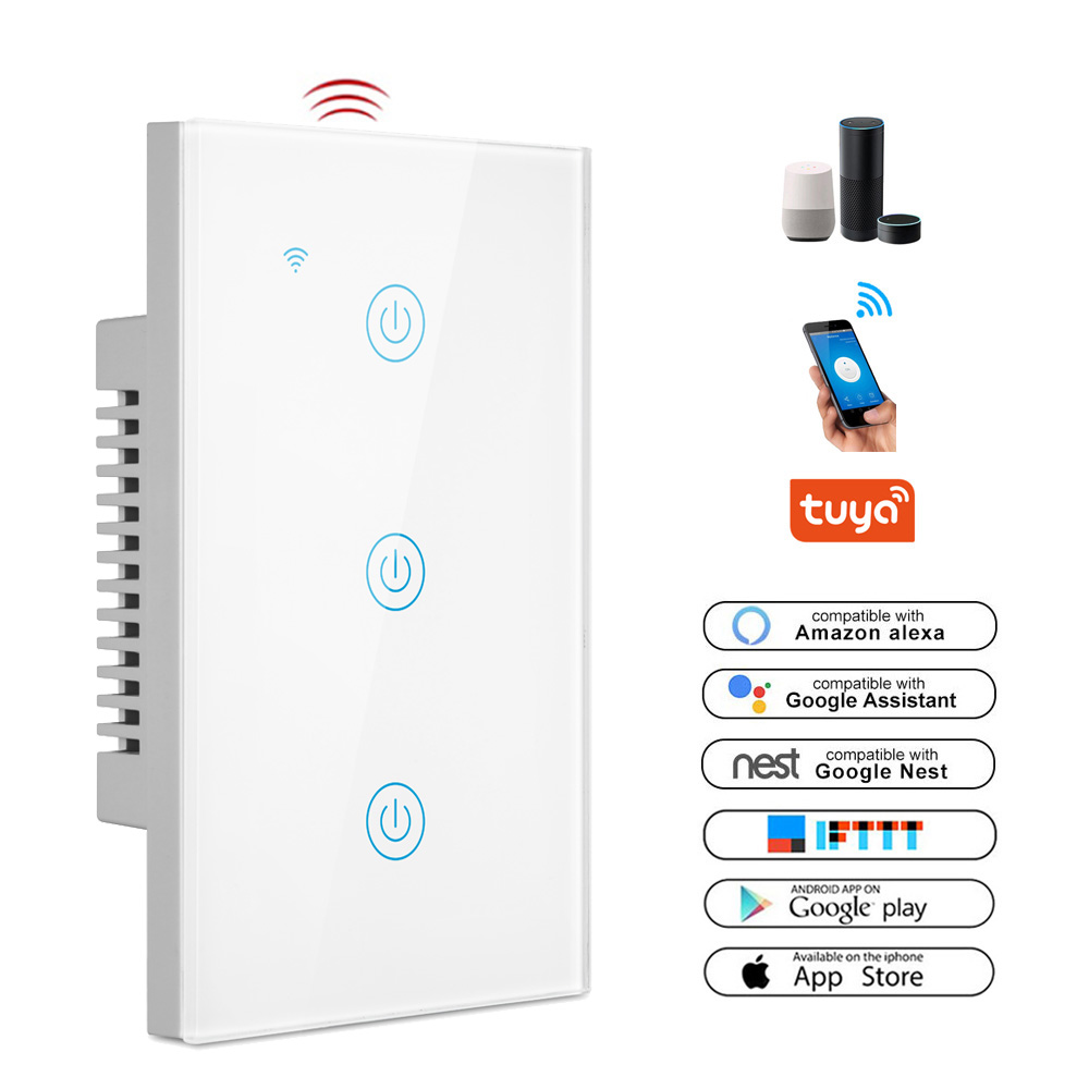 Умный выключатель сенсорный настенный, 3 клавиши, Wi-Fi, 2,4 ГГц, 15 А
