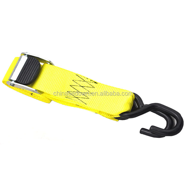 Customized color 1000kgs pair pack 50mm / 2" wide cam buckle tie downs with S hooks