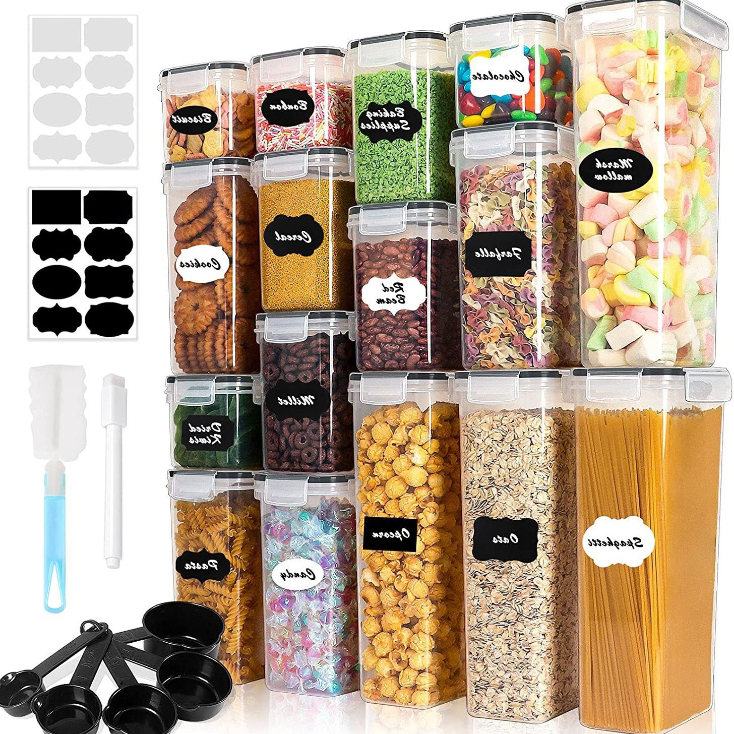 BPA-Free Plastic Box with Lids for Flour Sugar Cereal Airtight Food Storage Containers for Kitchen Pantry Organizers and Storage