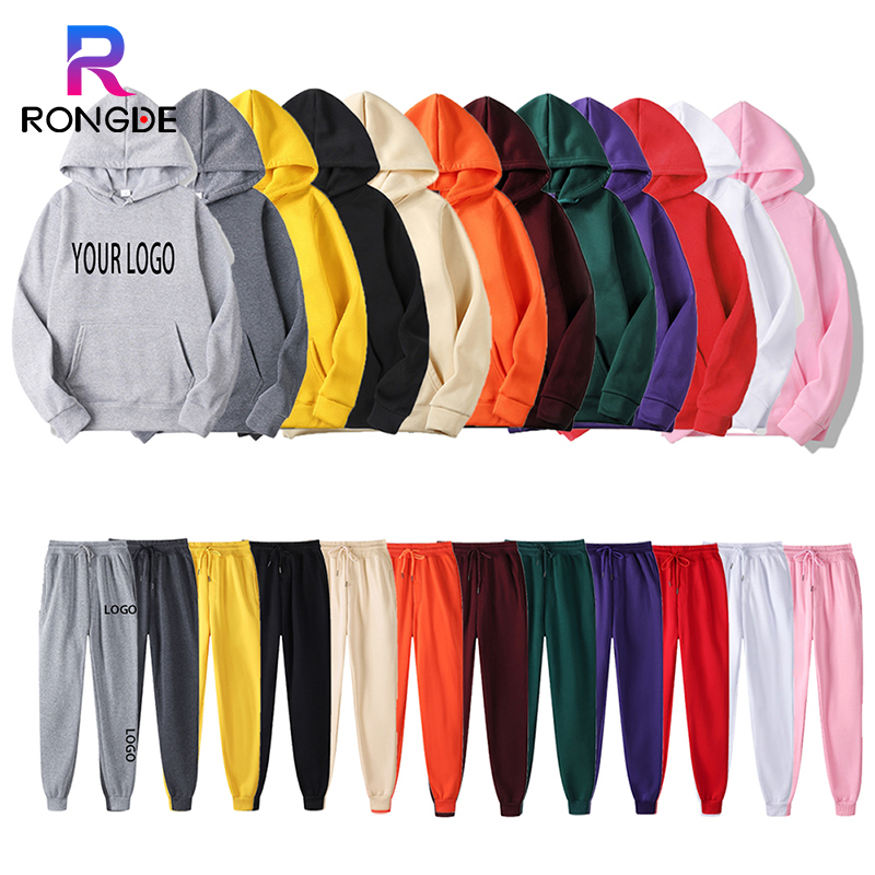 Custom embroidery plus size hoodie and sweat pants set premium blank Sweat suits men wholesale 100% cotton high quality jogger t