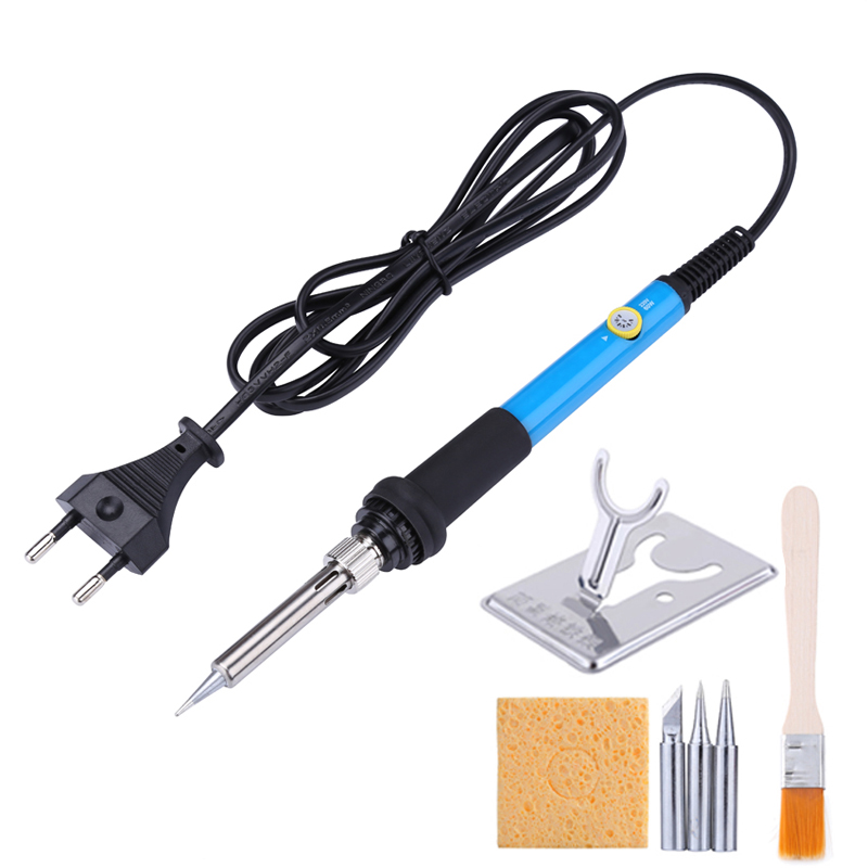60W 220V Adjustable Temperature Electric Soldering Iron Kit Solder Tips Brush Repair Tool Kit