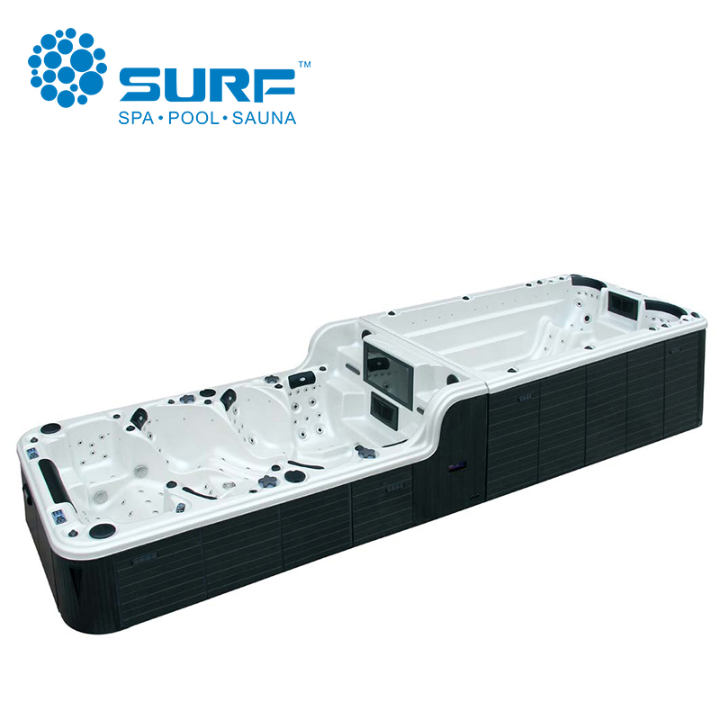 Sunrans открытый сад джакузи swimspa 8 метров массаж плавательный спа бассейн двойная зона плавательный спа гидромассажная Ванна
