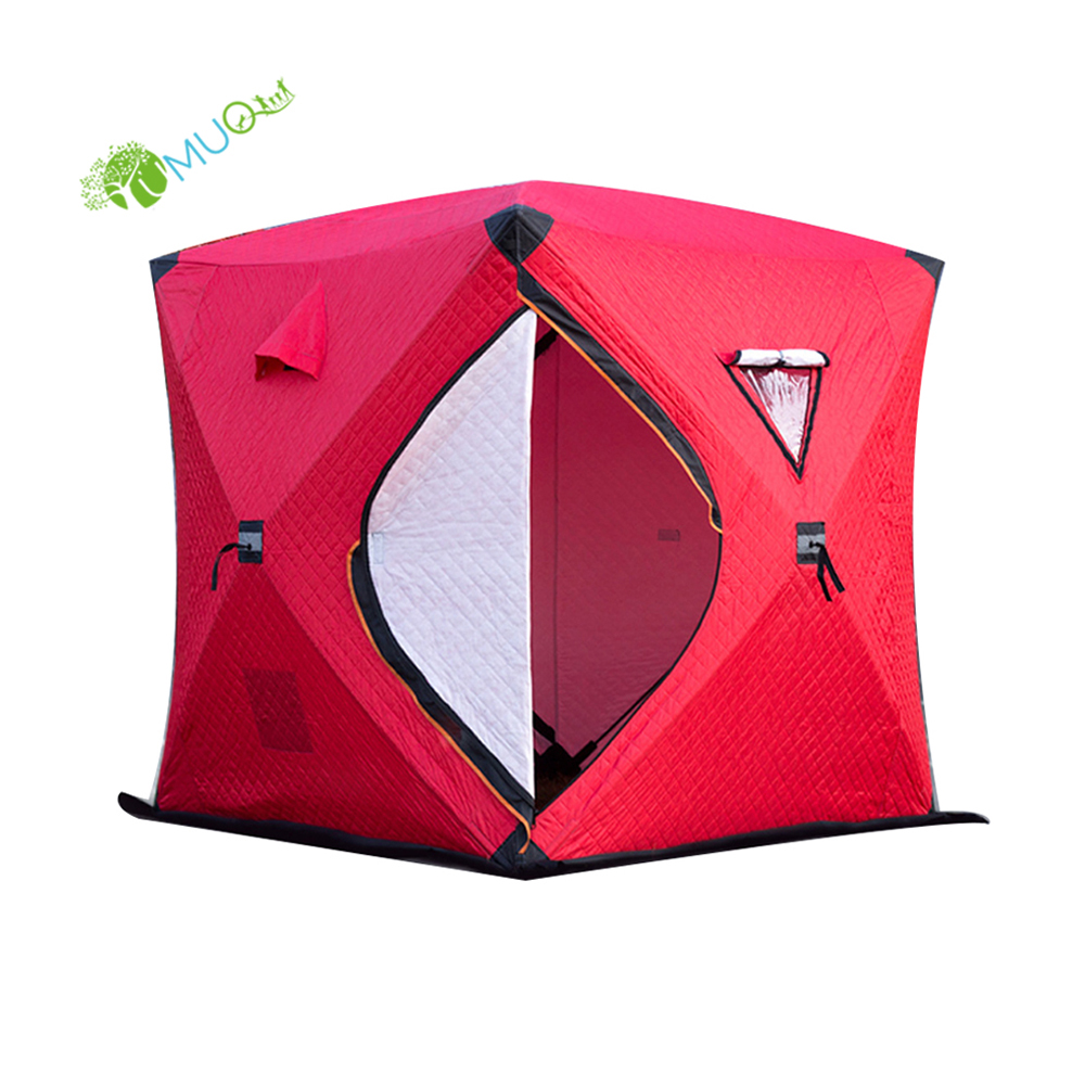 YumuQ 7.2' x 7.2' x 7' Insulated 3-4 Person Winter Ice Fishing Tent Shelter, Waterproof and Windproof Ice Fishing Tent