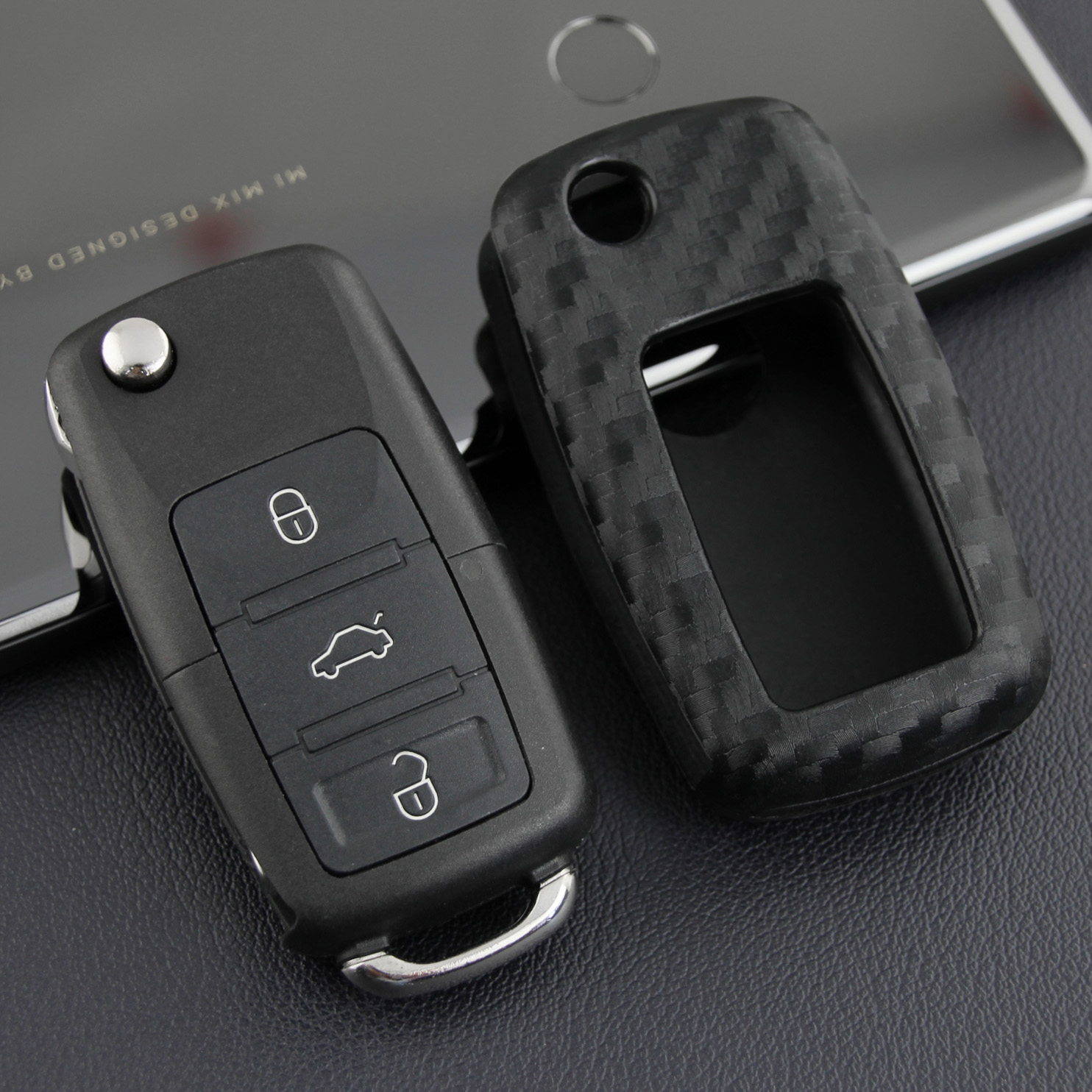 For Volkswagen New Bora Golf Skoda Key Case New Car Carbon Fiber Silicone Folding Remote Control Shell