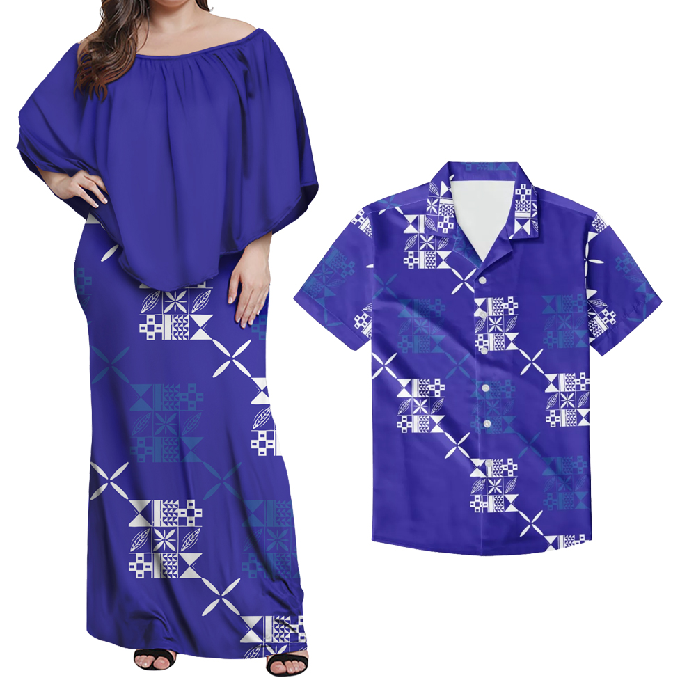 HOT SALE Polynesian Samoan Tribal Design Custom Female Ruffle Long Dress Lady Sexy Tight Dress Men's Shirt Couples Dress