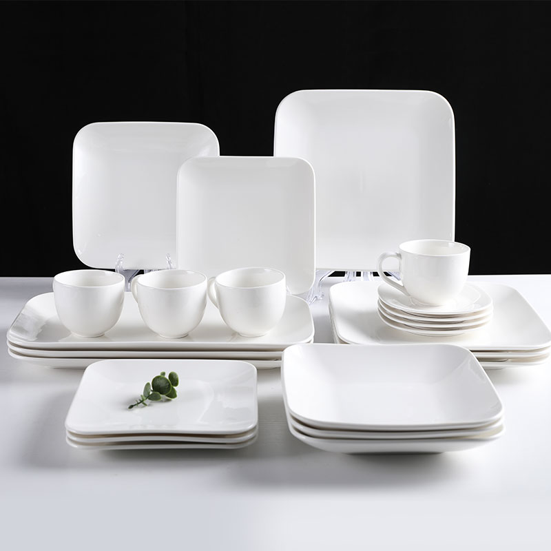 24Pcs China Bone Porcelain Dinner Ware Square Dinnerware Set Tableware Set Dining Plates Ceramic Dinnerware Set