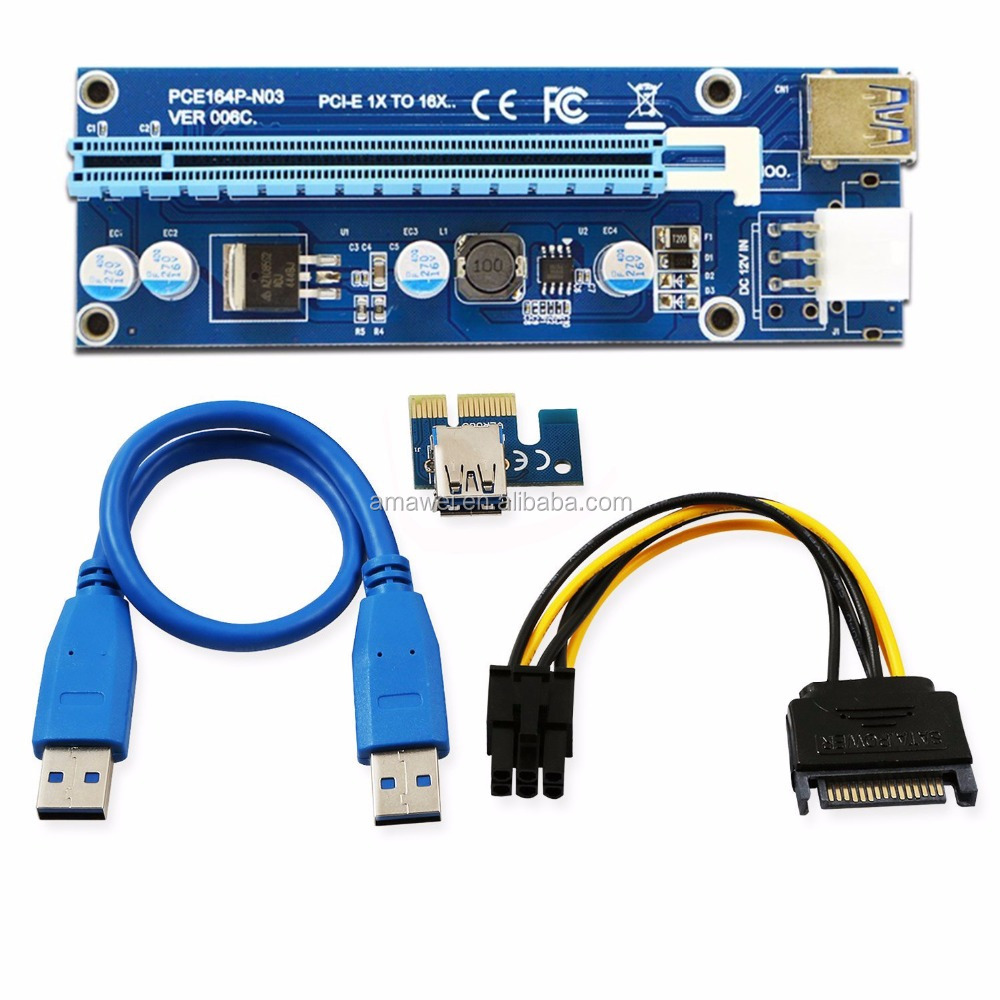 6Pin riser версии 006c PCI-E PCI E Express 1X для 16X переходная карта и USB 3,0 Удлинительный кабель с блоком питания для майнинга биткоинов