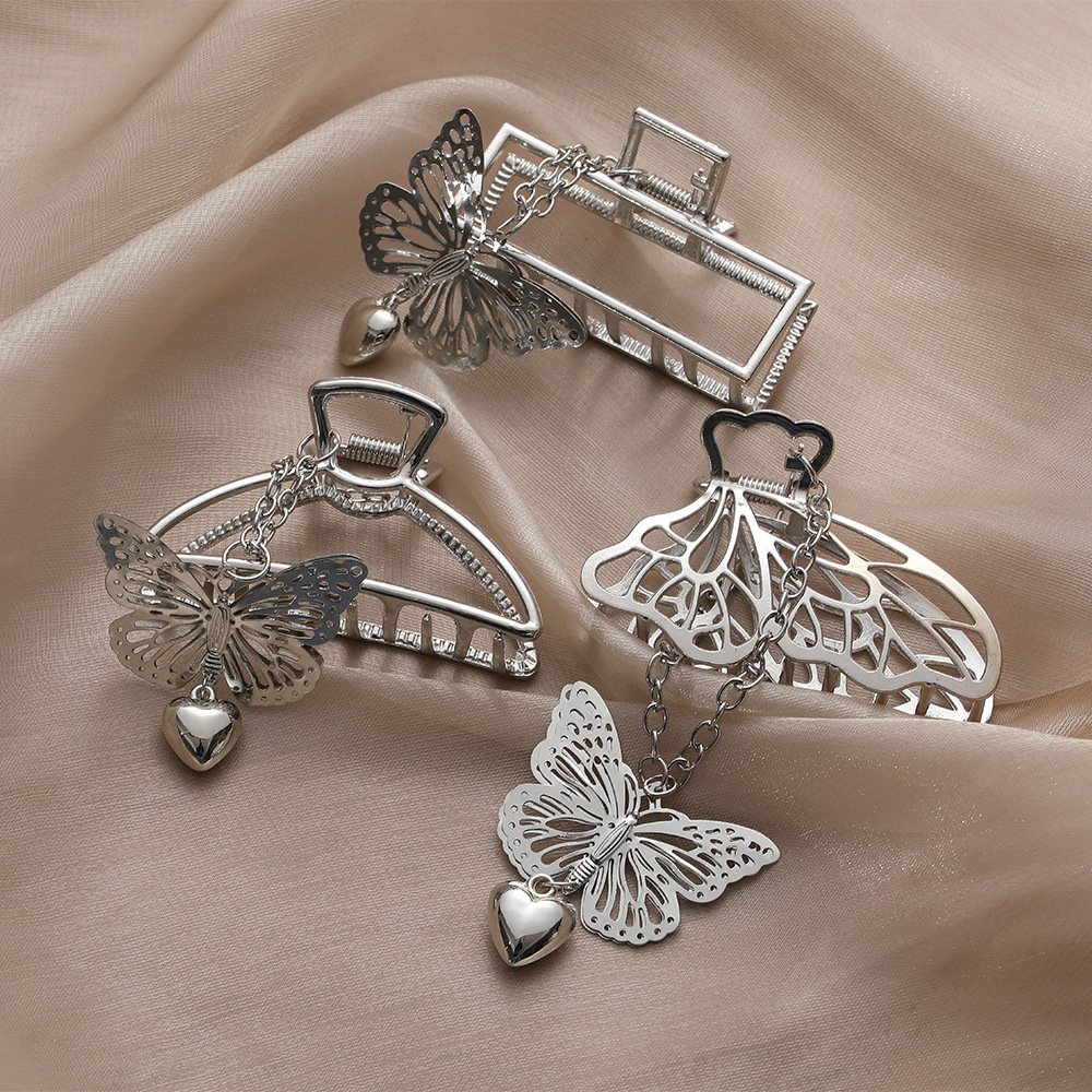 Metal plate hair claw clips large French Butterfly Pendant alloy back head hair clamp elegant shark clip