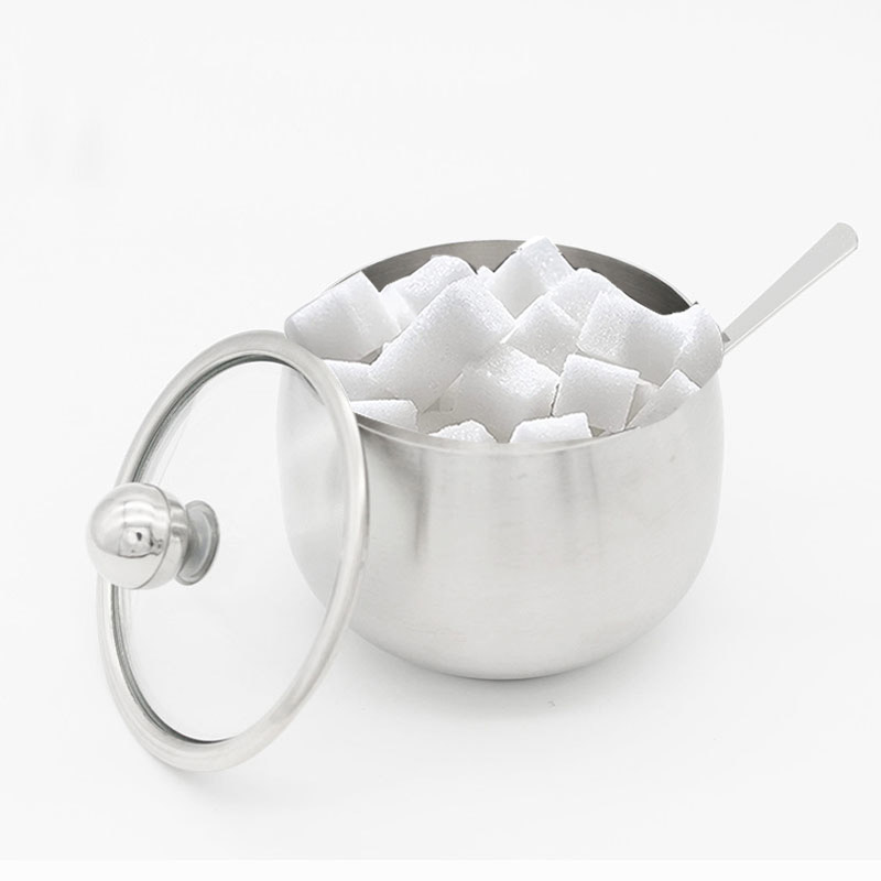 Sugar Pot Jar Dispenser Condiment Container Stainless Steel Sugar Bowl with Spoon and Clear Lid for Home and Kitchen
