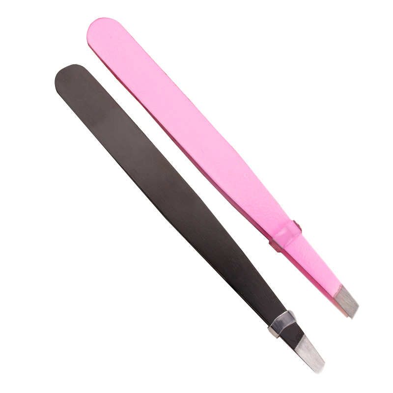 1PC Black/Pink Eyebrow Tweezer Hair Beauty Slanted Puller Stainless Steel Eye Brow Clips Hair Removal Makeup Tool
