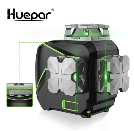3D лазерный уровень Huepar S03CG с ЖК-дисплеем и функцией дистанционного управления, 12 линий