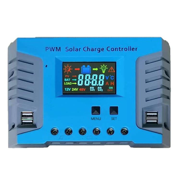 Auto smart Pwm solar charge controller 12v/24v/48v off/on grid system 10A 20A 30A 40A 50A 60A solar charge controller with Lcd