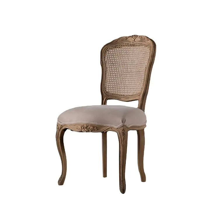 Wooden Dining Chair Best Selling High Quality Restaurant Furniture Solid Wood Solid Rattan Dining Chair French Carved Dining Chair