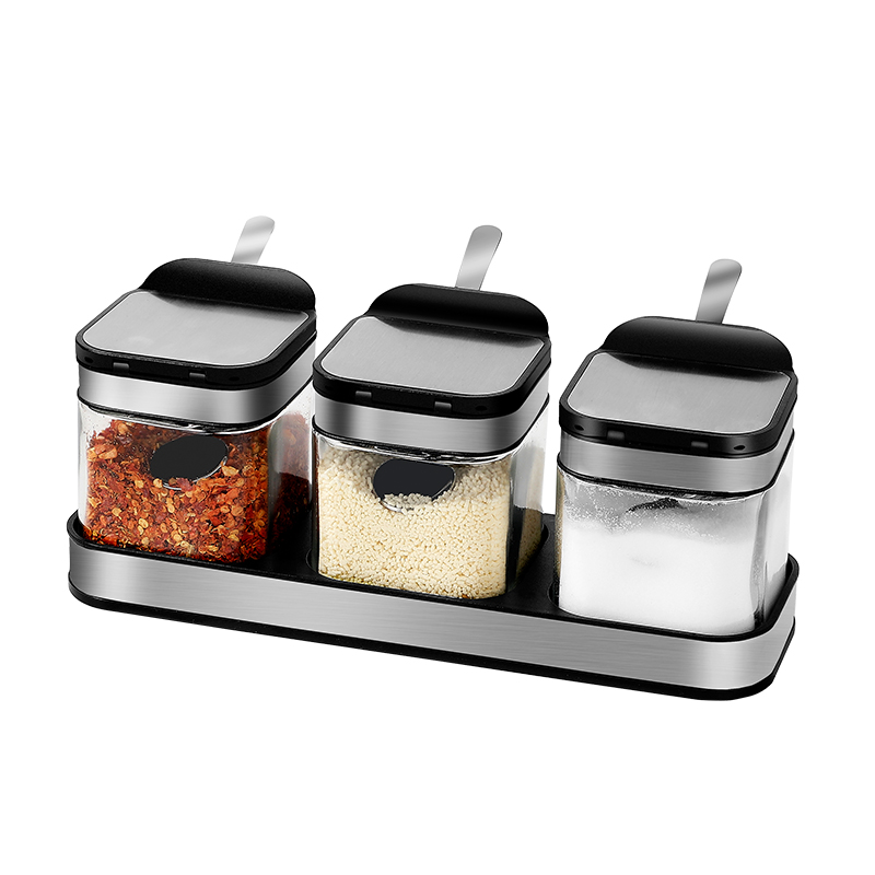 Seasoning Canister Set With Spoon Stainless Steel Flip Seasoning Jars. Spice Salt Container Sugar Storage Organizer
