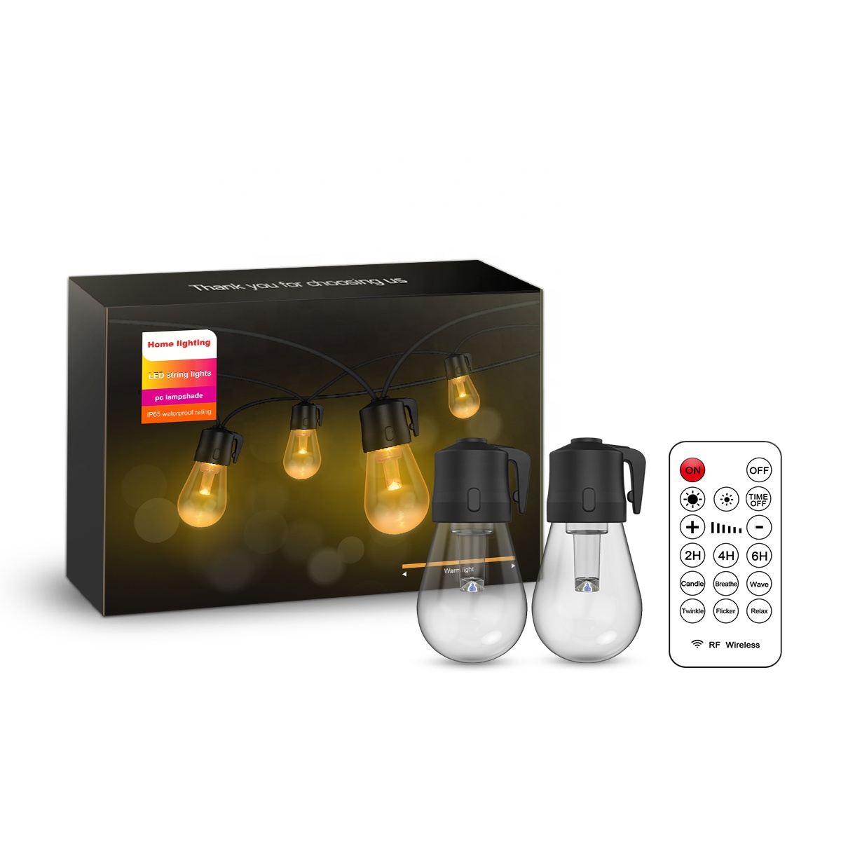 Outdoor String Lights Transparent LED Bulbs IP65 Explosion-proof Acrylic Dimmable for Garden