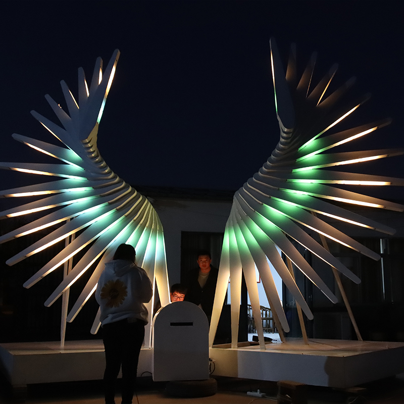 Unique Art Installations Customized infrared induction multiple color interactive amusement props LED angel wings for party activity decoration