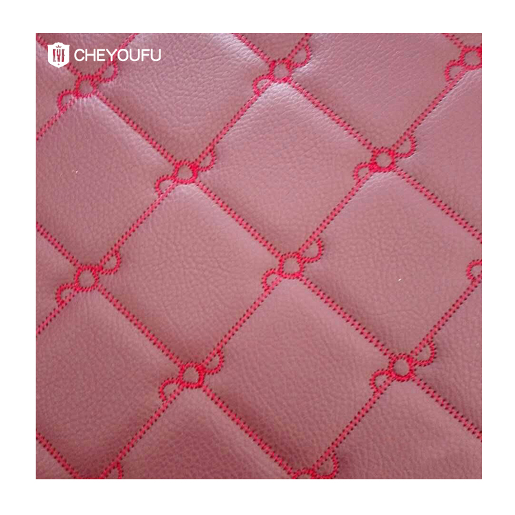 embroidered pu microfiber quilted PVC artificial synthetic leather with sponge