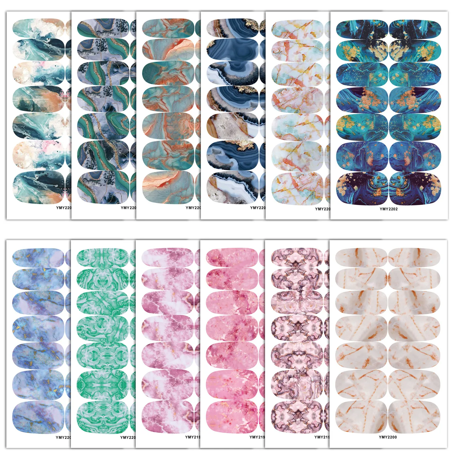 14 Sheets Gradient Marble Full Nail Stickers Marble Full Nail Wrap Stickers Self-Adhesive Nail Art Strips