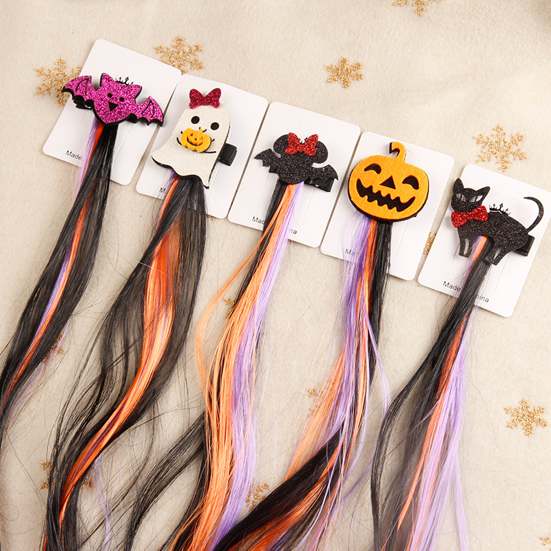New Design Decorative Colored Halloween Pumpkin Small Wig Tails Toddler Hair Accessories for Girls