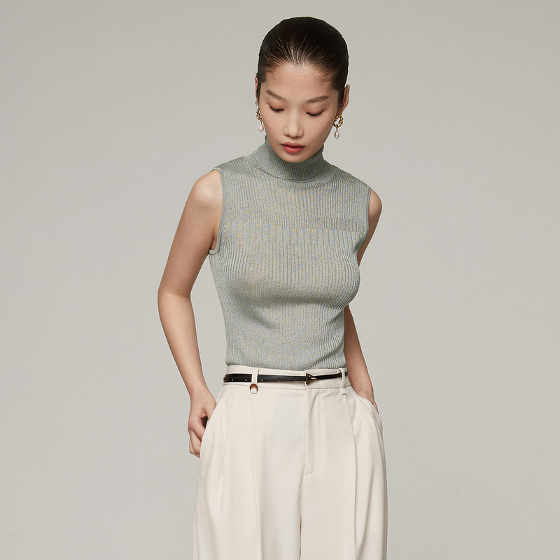 naivee spring series quality strechy sheered turtle neck ladies knitted sweater vest for women ladies vest
