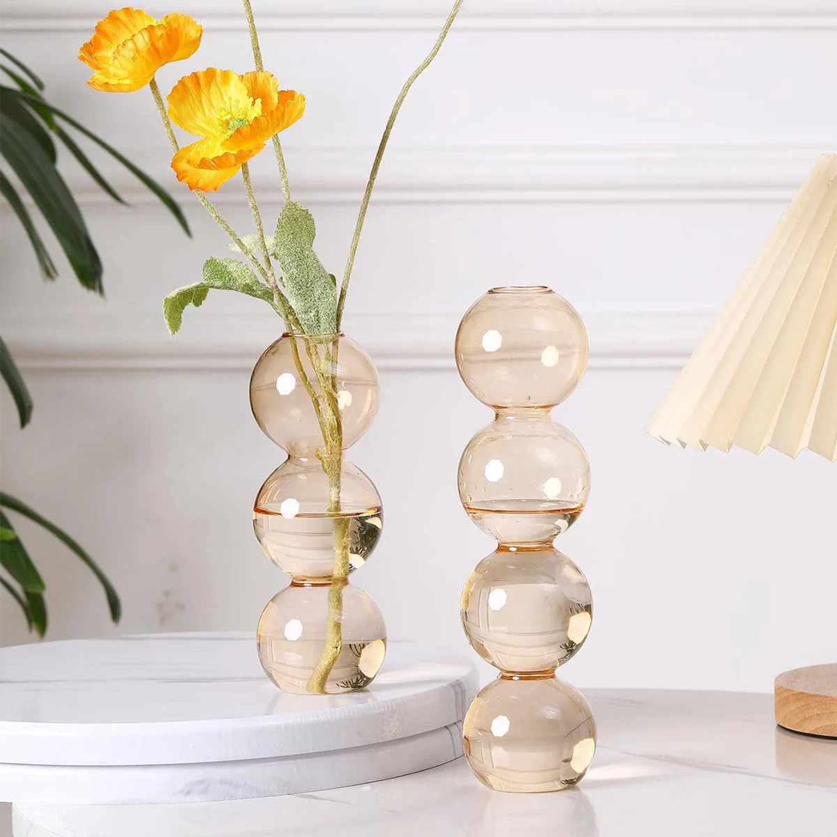 Modern Colored Creative Amber Pink Clear Colored Vase Glass Flower Vase Glass Bottle Hydroponic Ball Art Flower Vase Home Decor