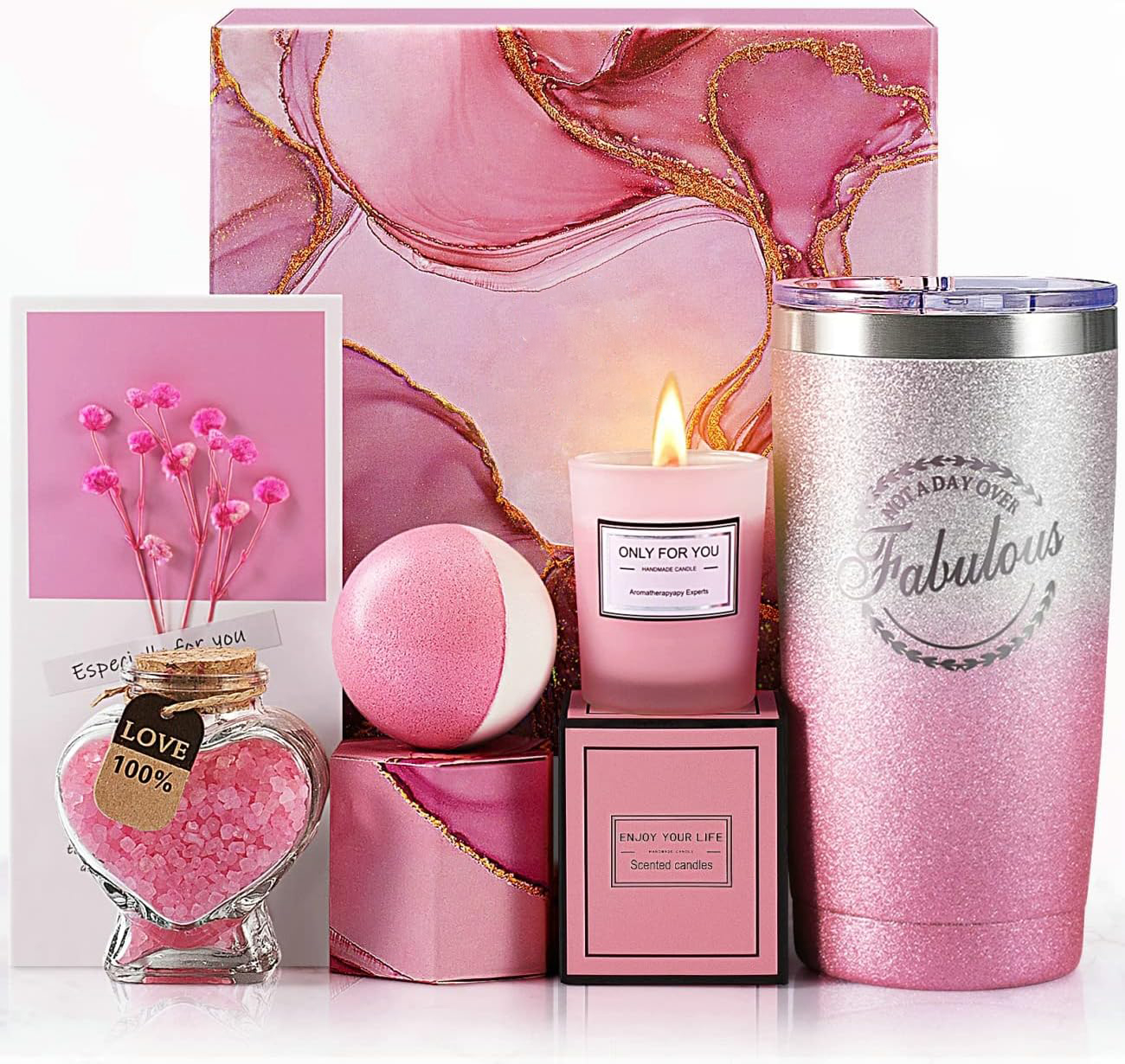 2024 trend ladies self care gift set ideas tumbler scented candle birthday gift card shower Woman Rose luxury bath spa gift set