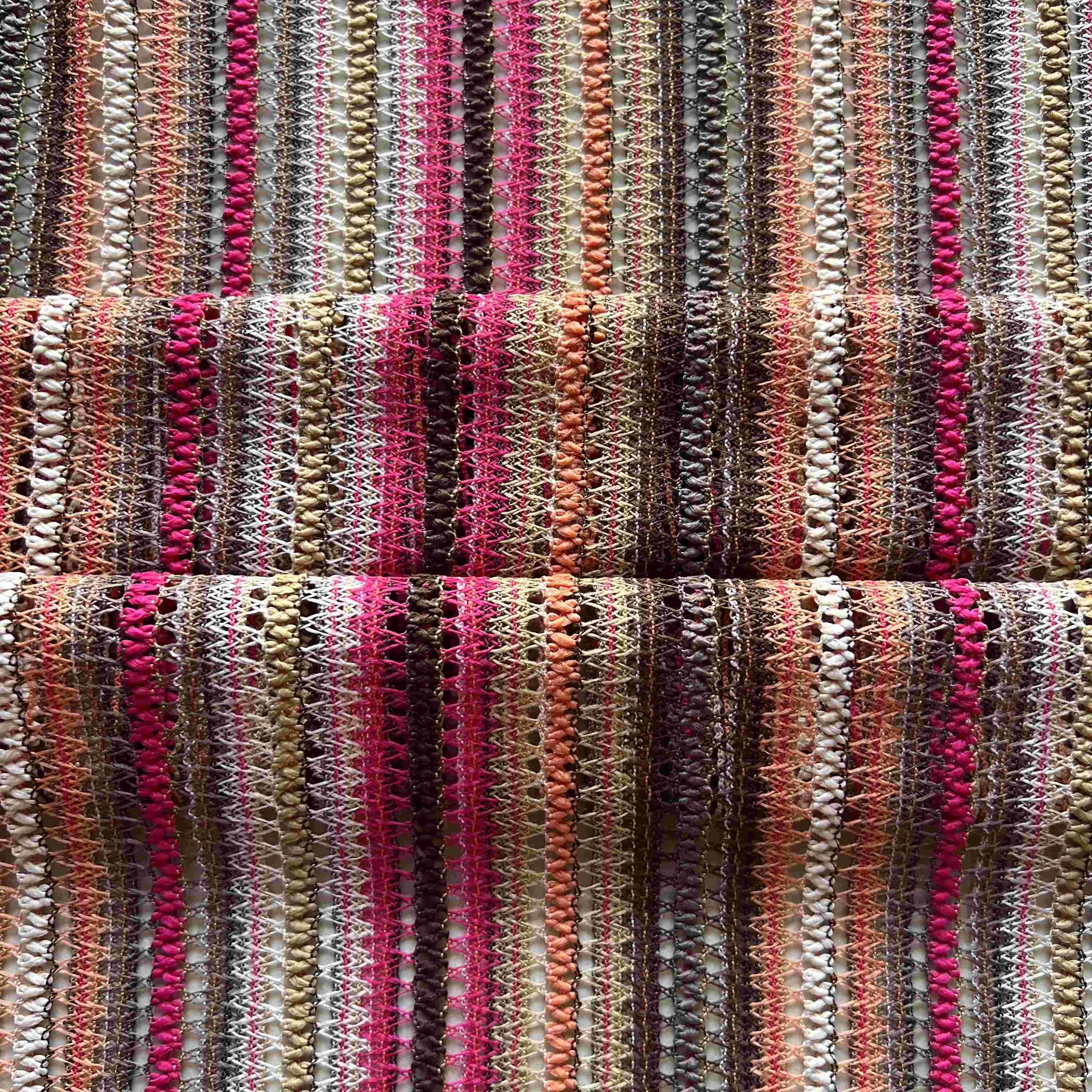 New products colorful hole mesh bohemian jersey stretch polyester jacquard missoniy rib knitting fabric for clothing