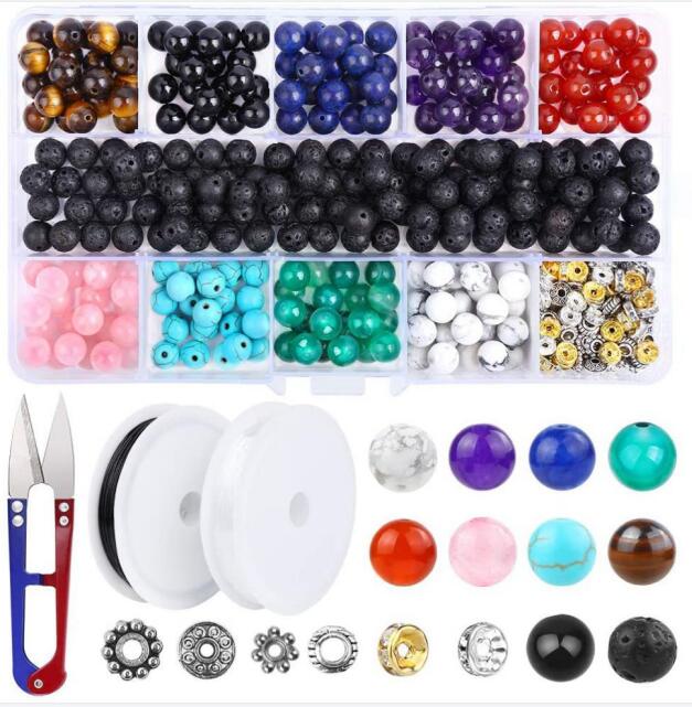 Wholesale Stone Beads Kit With 8mm Agate Beads Ball Bracelet Volcanic Stone Loose Gemstone Beads For Jewelry Making