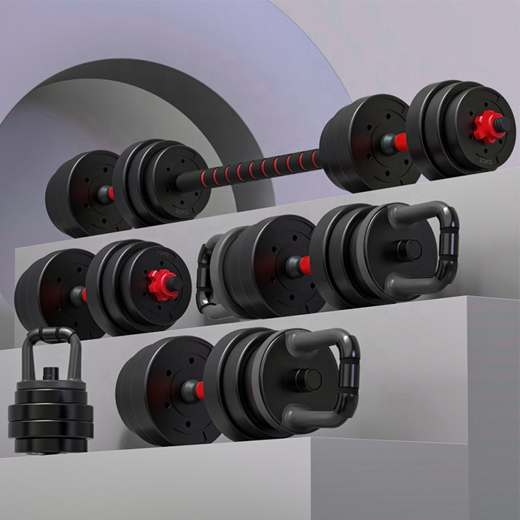 Environmentally friendly Fitness cement 4 in 1 set 10-40kg weight lifting cast gym set barbell adjustable dumbbell 20kg for home