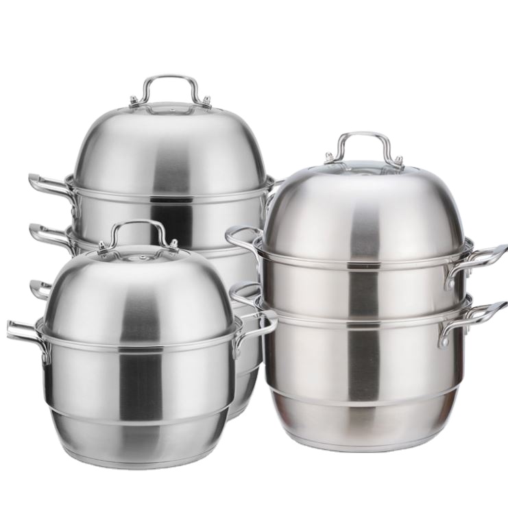 European Style Double Handle Thick And Deepen Bottom Stainless Steel Food Steamer Cookware Set