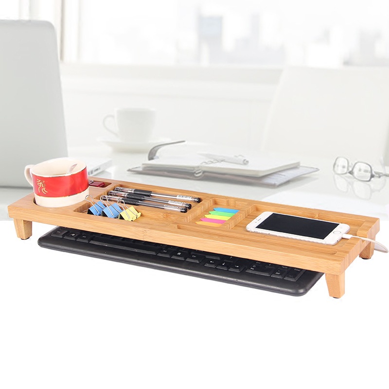 Customized Multifunction Office Bamboo-products Bamboo Desk Organizer Storage Accessories