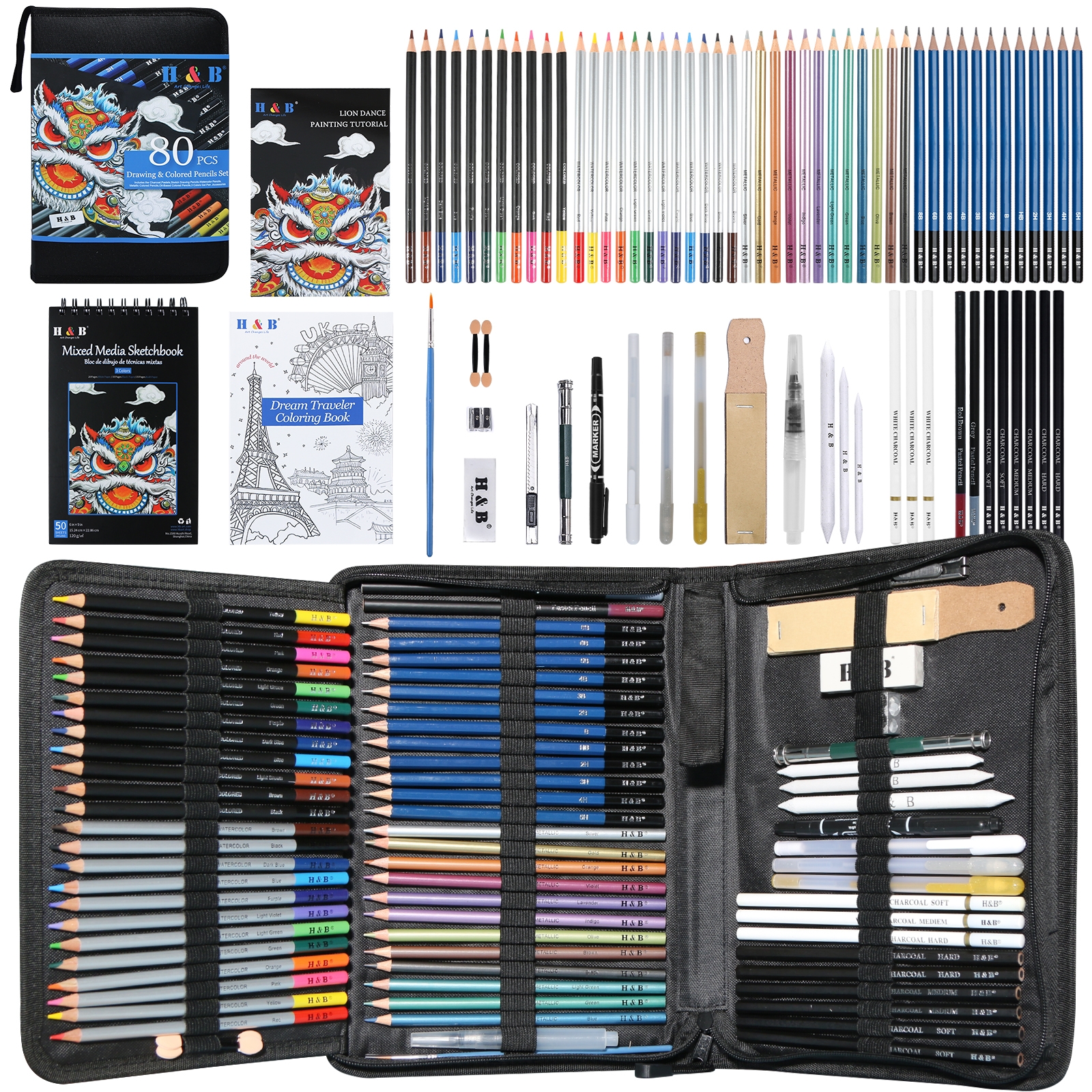 Professional 80pcs Drawing pencil Kitand Multi Colored Pencils