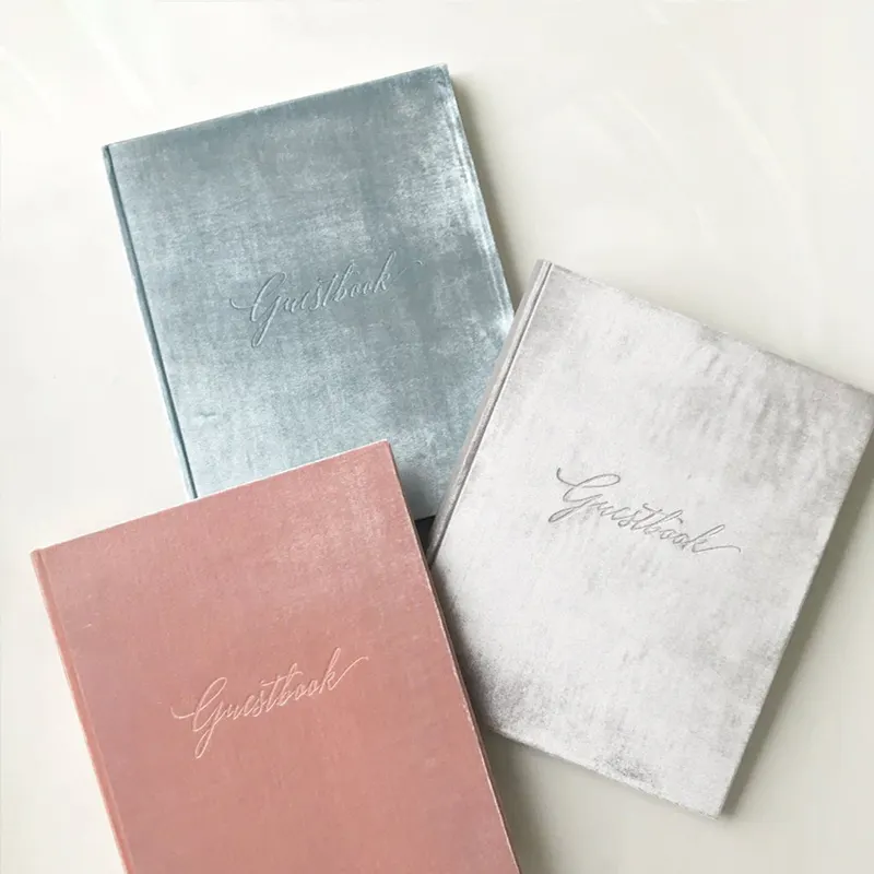 Custom Design A4 A5 Journal Notebook Blank Suede Hardcover Guest Book Velvet Wedding Diary Planner