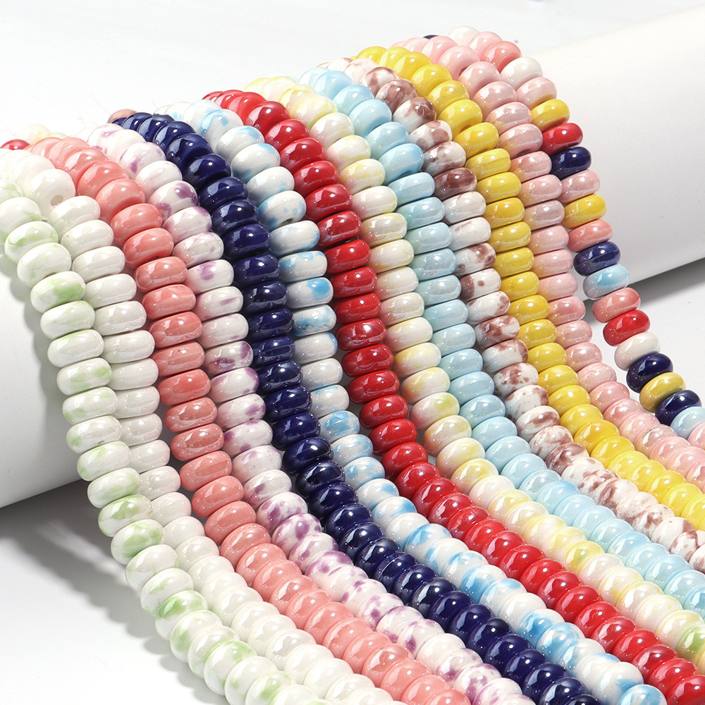 Wholesale 9*5mm Color Ceramic Oblate Beads Handmade Porcelain Bead for DIY Accessories