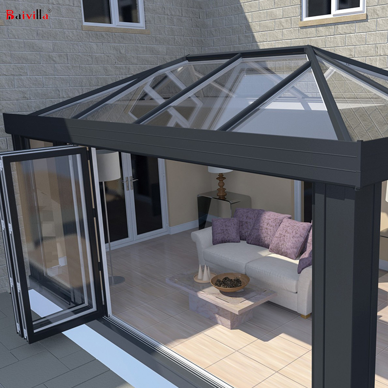 Low-E Glass Protection Sun Room Sunroom Glass House,Prefabricated Aluminium Conservatory 1 Set For Backyard
