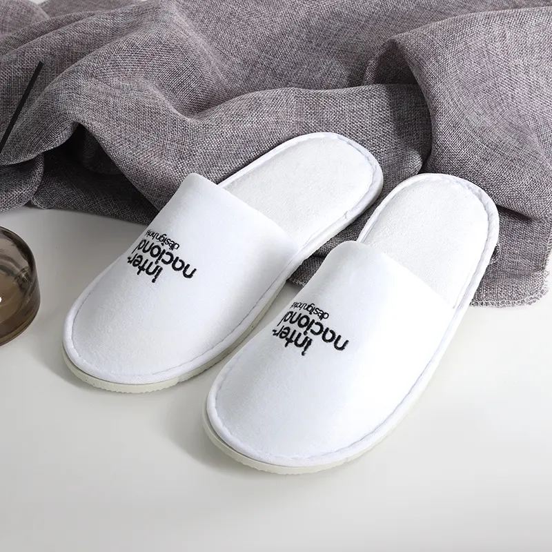 Custom White Disposable Cotton Terry Hotel Slippers