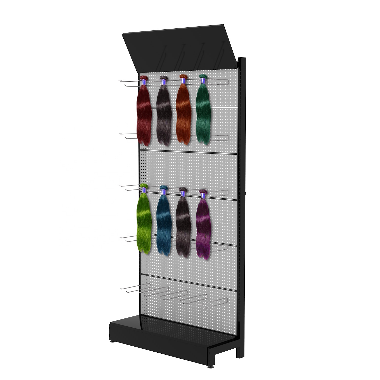 Custom Metal Pegboard Panel Hook Hanging Human Braid Hair Bundle Extensions Wig Accessories Product Store Display Rack Stand
