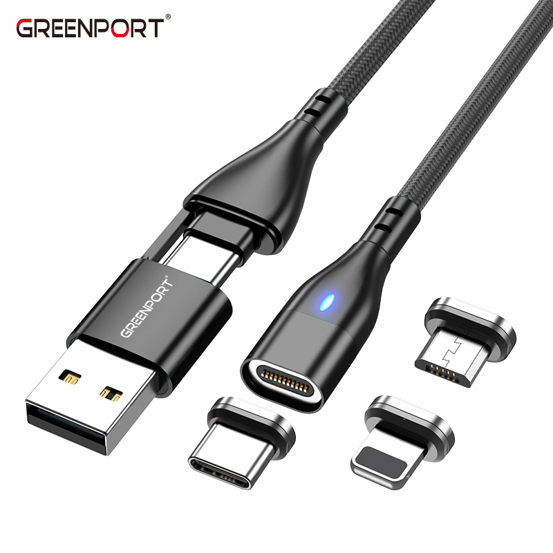 GREENPORT 11pin оптовая продажа быстрое зарядное устройство PS 100W USB/Type C к micro/type-c/ios 6 в 1 Магнитный кабель USB кабель для передачи данных